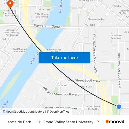 Heartside Park (Ccw) to Grand Valley State University - Pew Campus map