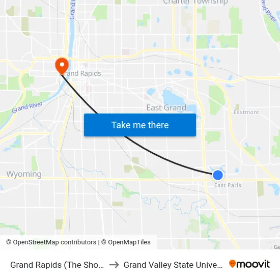 Grand Rapids (The Shops at Centerpoint) to Grand Valley State University - Pew Campus map