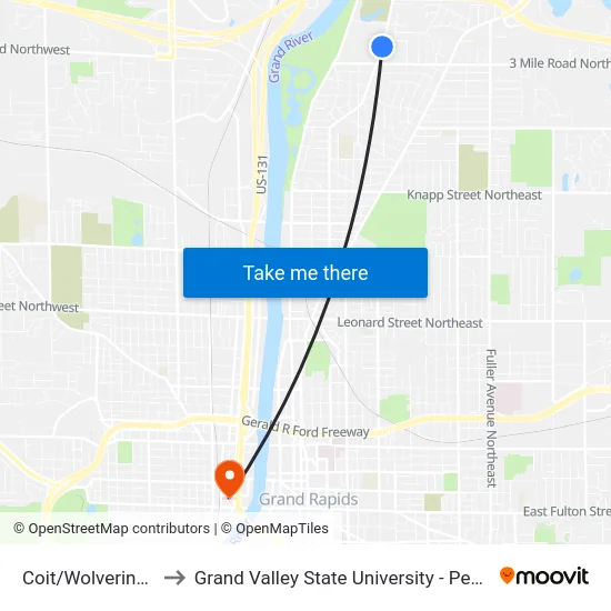 Coit/Wolverine (Sb) to Grand Valley State University - Pew Campus map