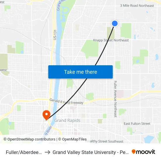 Fuller/Aberdeen (Sb) to Grand Valley State University - Pew Campus map