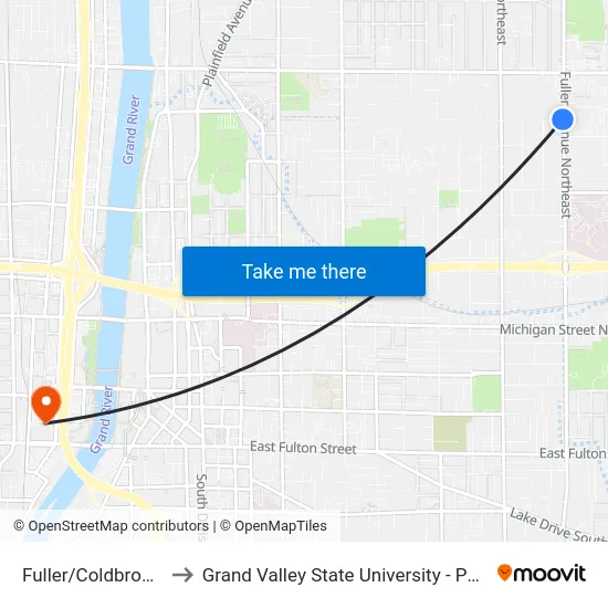 Fuller/Coldbrook (Sb) to Grand Valley State University - Pew Campus map