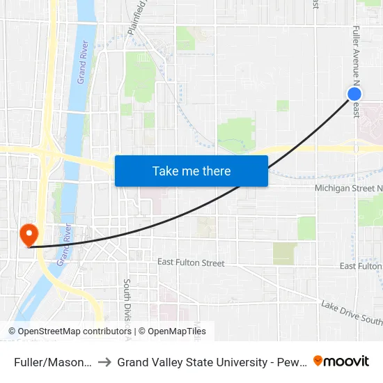 Fuller/Mason (Sb) to Grand Valley State University - Pew Campus map