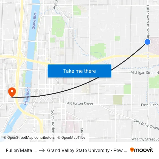 Fuller/Malta (Sb) to Grand Valley State University - Pew Campus map