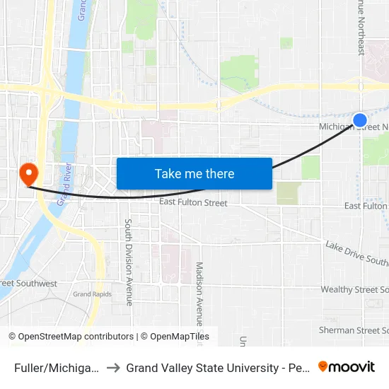 Fuller/Michigan (Sb) to Grand Valley State University - Pew Campus map