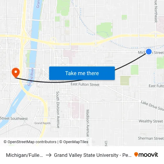 Michigan/Fuller (Wb) to Grand Valley State University - Pew Campus map