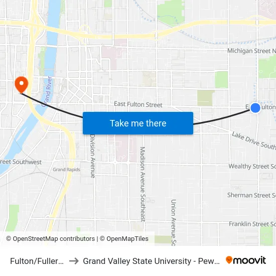 Fulton/Fuller (Eb) to Grand Valley State University - Pew Campus map