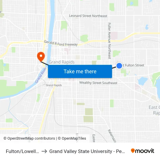 Fulton/Lowell (Eb) to Grand Valley State University - Pew Campus map