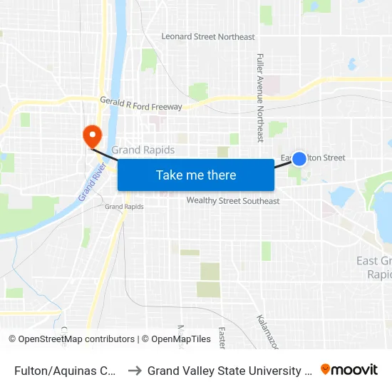 Fulton/Aquinas College (Eb) to Grand Valley State University - Pew Campus map