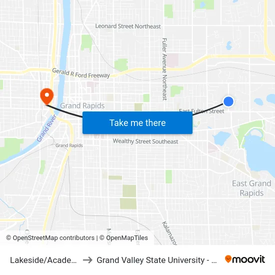 Lakeside/Academy (Nb) to Grand Valley State University - Pew Campus map