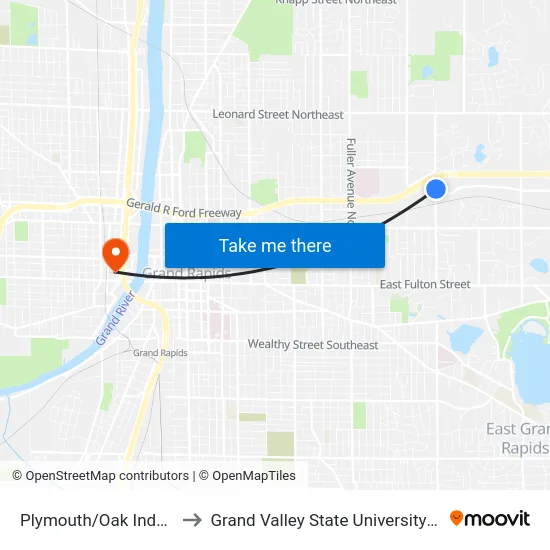 Plymouth/Oak Industrial (Nb) to Grand Valley State University - Pew Campus map