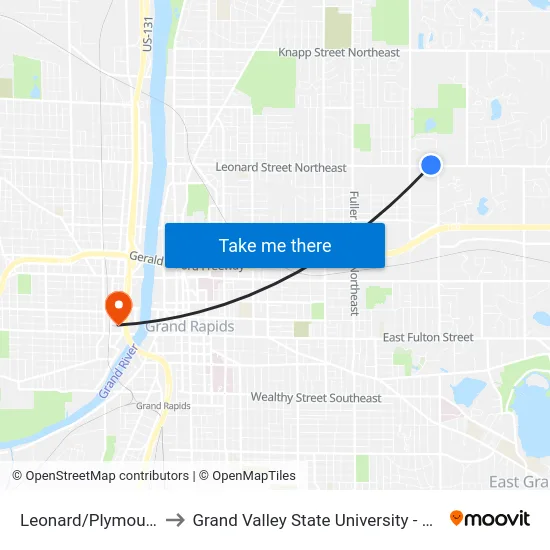 Leonard/Plymouth (Wb) to Grand Valley State University - Pew Campus map
