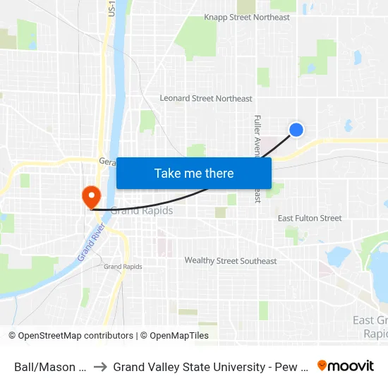 Ball/Mason (Sb) to Grand Valley State University - Pew Campus map