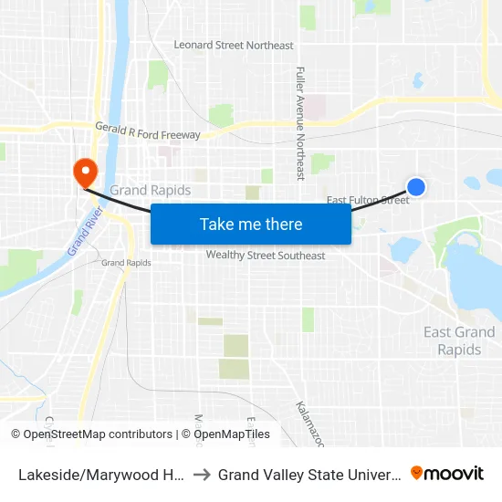 Lakeside/Marywood Health Center (Sb) to Grand Valley State University - Pew Campus map