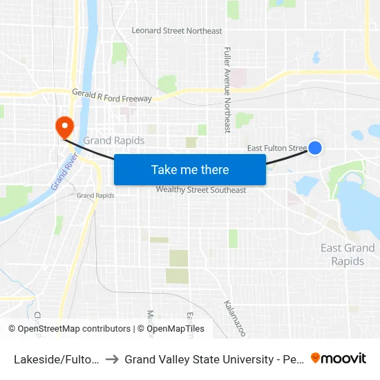 Lakeside/Fulton (Sb) to Grand Valley State University - Pew Campus map