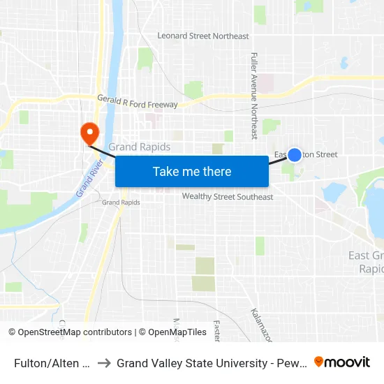 Fulton/Alten (Wb) to Grand Valley State University - Pew Campus map