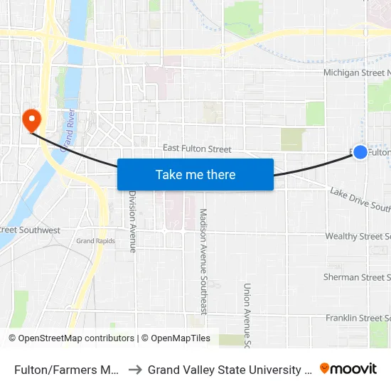 Fulton/Farmers Market (Wb) to Grand Valley State University - Pew Campus map