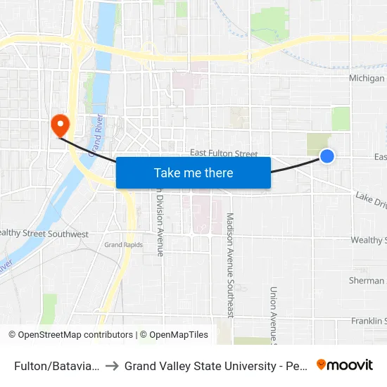 Fulton/Batavia (Wb) to Grand Valley State University - Pew Campus map