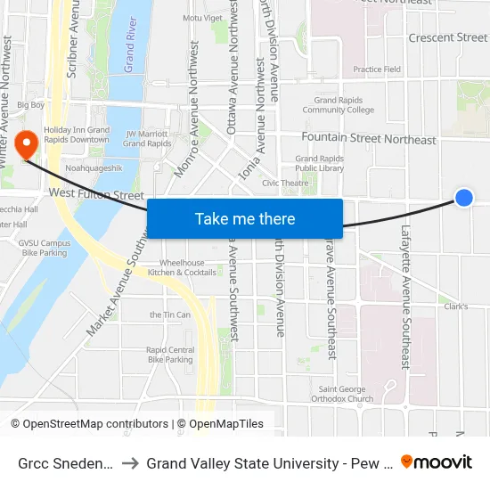 Grcc Sneden Hall to Grand Valley State University - Pew Campus map