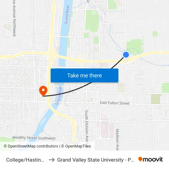 College/Hastings (Nb) to Grand Valley State University - Pew Campus map