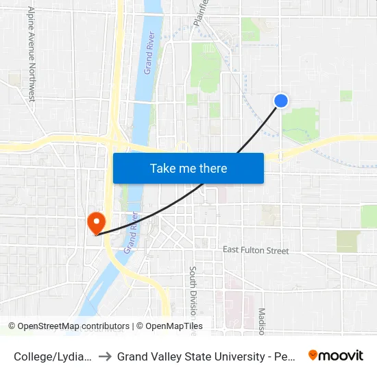 College/Lydia (Nb) to Grand Valley State University - Pew Campus map