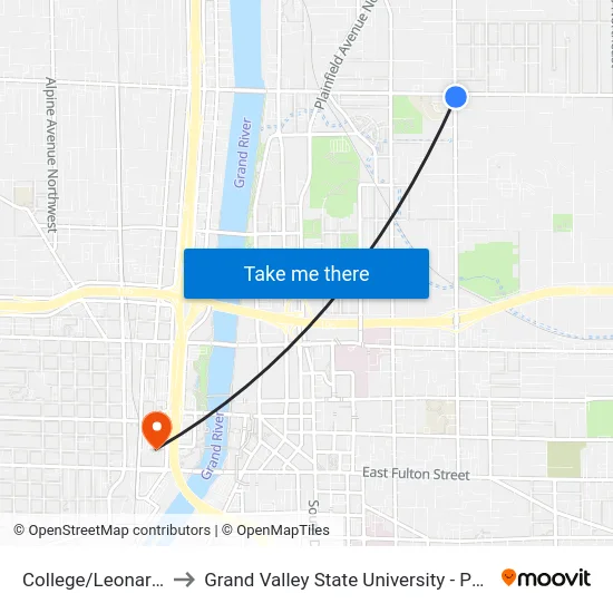 College/Leonard (Nb) to Grand Valley State University - Pew Campus map