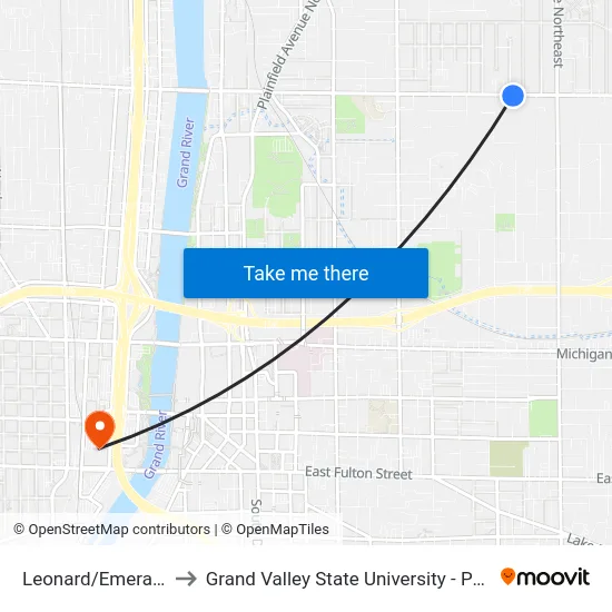 Leonard/Emerald (Eb) to Grand Valley State University - Pew Campus map
