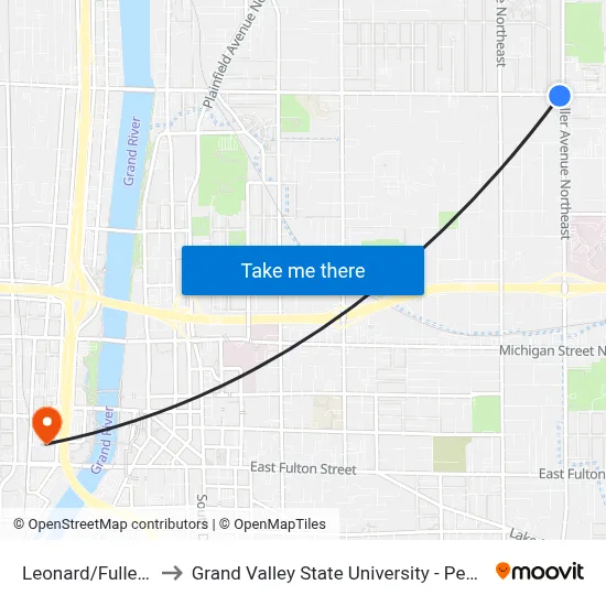 Leonard/Fuller (Eb) to Grand Valley State University - Pew Campus map