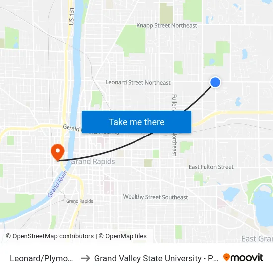 Leonard/Plymouth (Eb) to Grand Valley State University - Pew Campus map