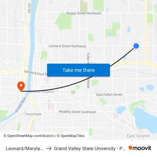 Leonard/Maryland (Eb) to Grand Valley State University - Pew Campus map