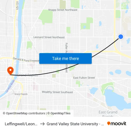 Leffingwell/Leonard (Nb) to Grand Valley State University - Pew Campus map