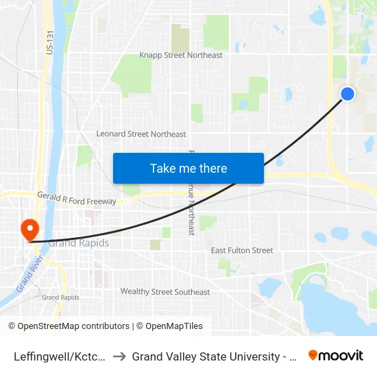 Leffingwell/Kctc Dr (Nb) to Grand Valley State University - Pew Campus map