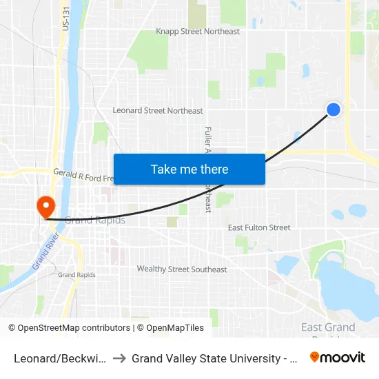 Leonard/Beckwith (Wb) to Grand Valley State University - Pew Campus map