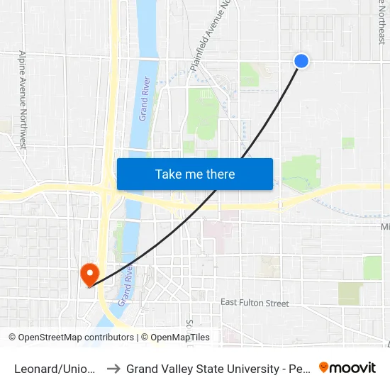 Leonard/Union (Wb) to Grand Valley State University - Pew Campus map