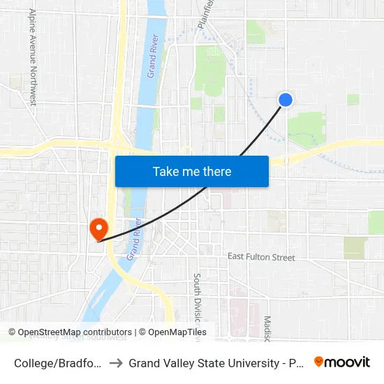College/Bradford (Sb) to Grand Valley State University - Pew Campus map