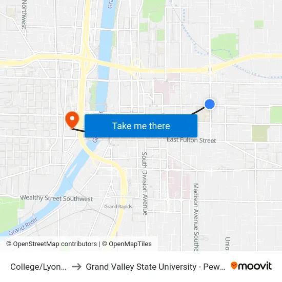 College/Lyon (Sb) to Grand Valley State University - Pew Campus map