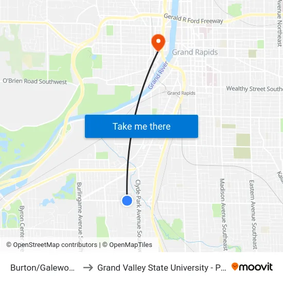 Burton/Galewood (Wb) to Grand Valley State University - Pew Campus map