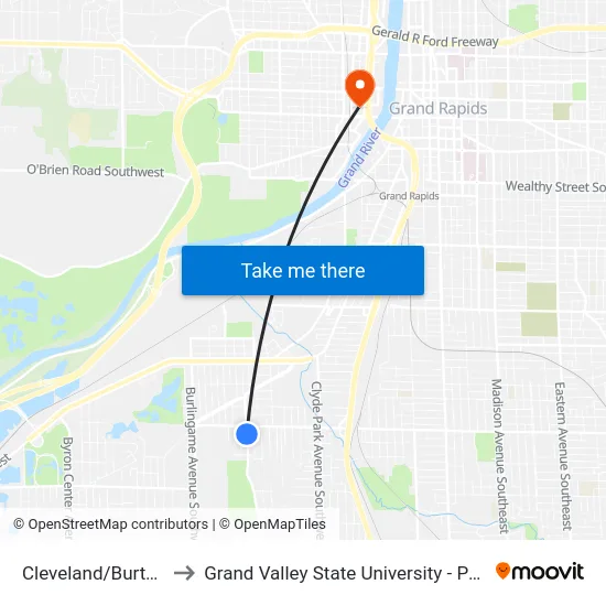 Cleveland/Burton (Sb) to Grand Valley State University - Pew Campus map