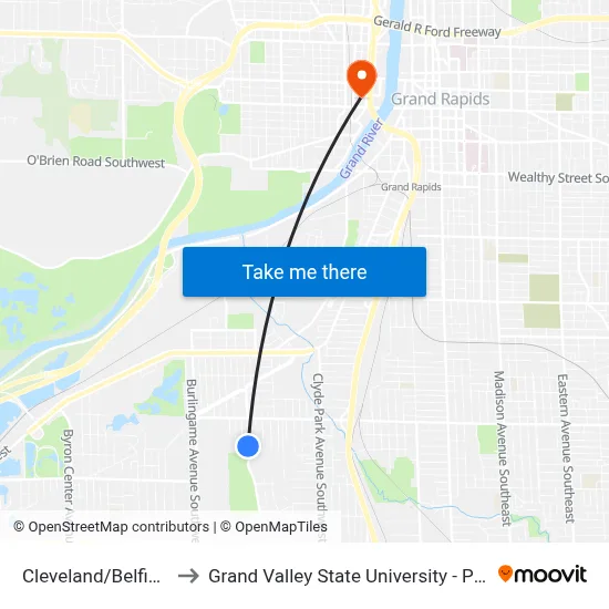 Cleveland/Belfield (Sb) to Grand Valley State University - Pew Campus map