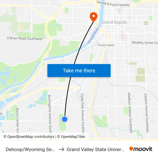 Dehoop/Wyoming Senior Center (Sb) to Grand Valley State University - Pew Campus map