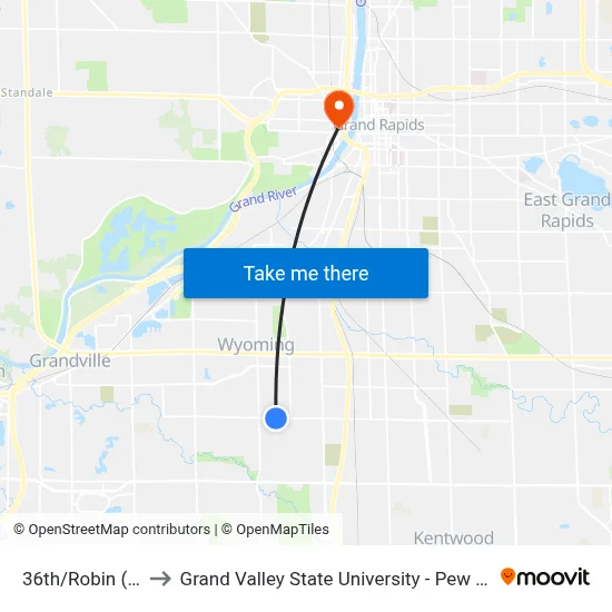 36th/Robin (Wb) to Grand Valley State University - Pew Campus map
