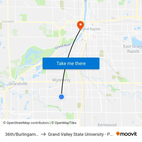 36th/Burlingame (Wb) to Grand Valley State University - Pew Campus map
