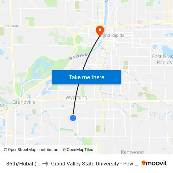 36th/Hubal (Wb) to Grand Valley State University - Pew Campus map