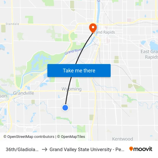 36th/Gladiola (Wb) to Grand Valley State University - Pew Campus map