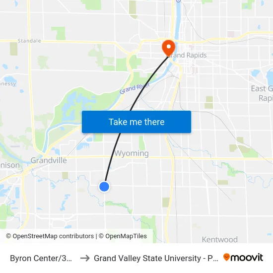 Byron Center/36th (Sb) to Grand Valley State University - Pew Campus map