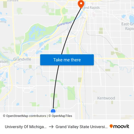 University Of Michigan Health-West to Grand Valley State University - Pew Campus map