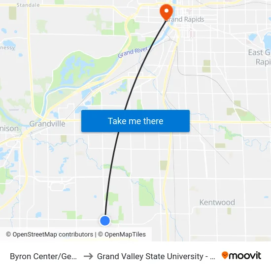 Byron Center/Gezon (Nb) to Grand Valley State University - Pew Campus map