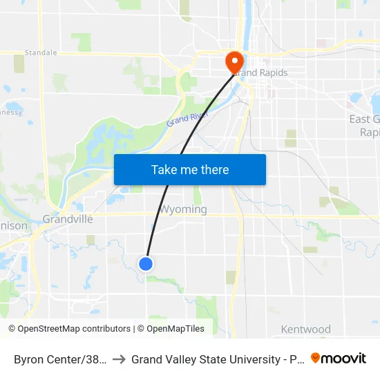 Byron Center/38th (Nb) to Grand Valley State University - Pew Campus map