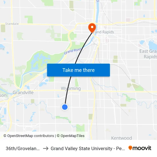 36th/Groveland (Eb) to Grand Valley State University - Pew Campus map