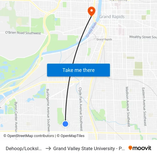 Dehoop/Locksley (Nb) to Grand Valley State University - Pew Campus map