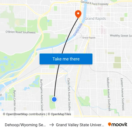 Dehoop/Wyoming Senior Center (Nb) to Grand Valley State University - Pew Campus map